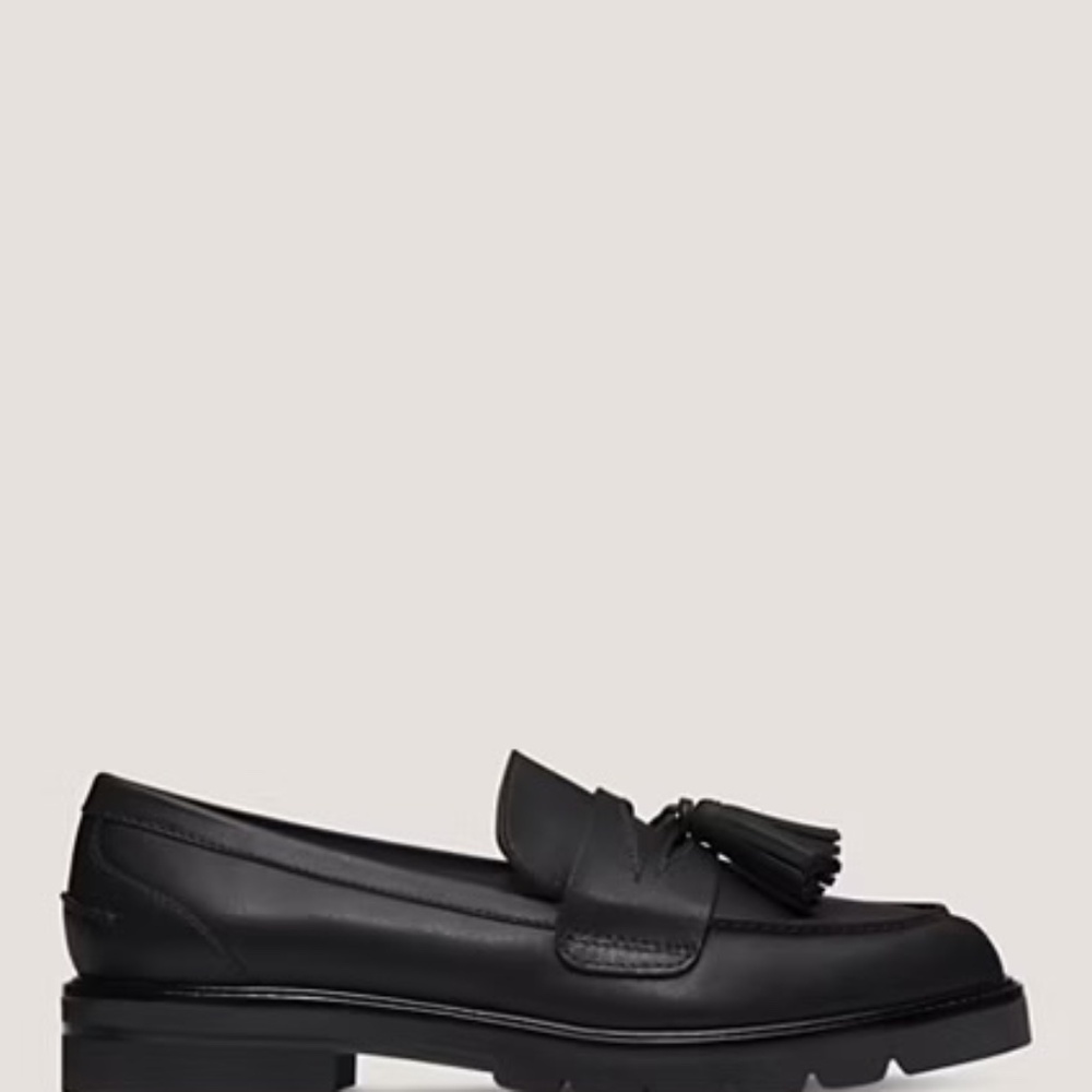 Stuart Weitzman Black Leather Tassel Loafers